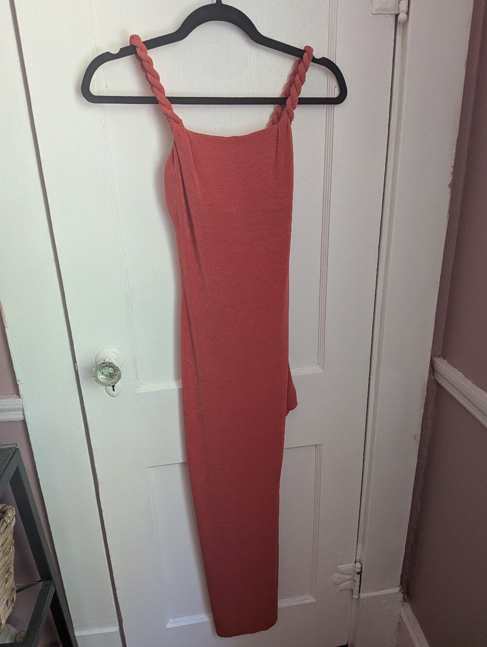 Oh Polly Slinky Coral Maxi Dress With Dramatic Side Split - Size O